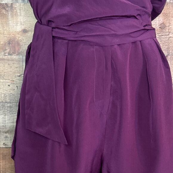 Rory Beca 100% Silk Purple Wrap Romper Short Sleeve Shorts Size Medium - Picture 4 of 13